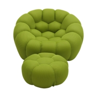 Canapé une place VERNSSY Green Bubble avec ottoman, chaise de loisirs incurvée en éponge haute densité, rafraîchissante, pour hôtel, villa, appartement, salle de sport, salon