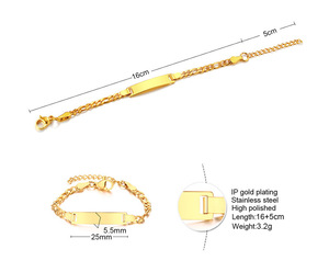 Personalisierbares Armband für Kinder: Goldfarben plattiertes Edelstahl-Charm-Armband mit gravierbaren Namensplatten - Product Image 3