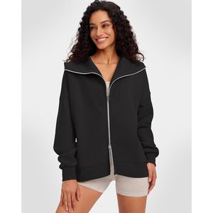 Sweat-shirt en polaire surdimensionné à fermeture éclair pour femme FOXA, veste décontractée pour l'automne et l'hiver, tissu anti-rétrécissement - Product Image 5