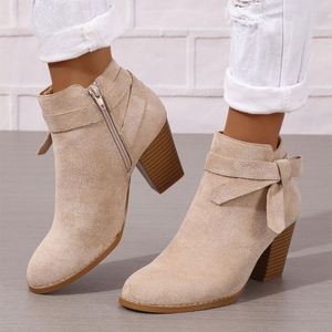 Phụ nữ giả da lộn ren-up khối gót khởi động gót thấp cho phụ nữ khởi động mắt cá chân của phụ nữ <span class=keywords><strong>2025</strong></span> - Product Image 3