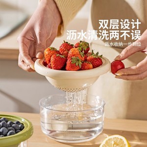 Double Layer Fruit Drain <b>Basket</b> With Container Washing And Filtering 2 In 1 Thickened Vegetable Strainer For Kitchen Use - Product Image 1