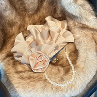 Sac de soirée rétro en satin vintage à fleurs, grande capacité, fleur de rose, perle, polyester, 2026
