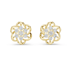 Encantadores pendientes de tachuelas de flores de diamantes de oro de 14 quilates, brillo brillante con detalles de flores intrincadas, Idea de regalo perfecta de la India - Product Image 5