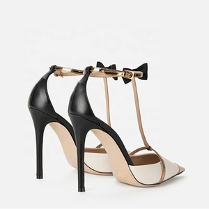 Sandalias de tacón alto con lazo y tiras en T para mujer, talla grande 45, con punta cerrada, diseño patchwork y ajuste ancho - Product Image 6