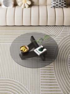 NKAHS-CT-008 Modern Eco-Friendly <b>Solid</b> <b>Wood</b> Round Coffee <b>Table</b> with Glass <b>Top</b> Minimalist Design Living Room Furniture - Product Image 3