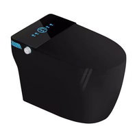 WC intelligent automatique avec bidet intégré, chasse d'eau, siège chauffant thermostatique, télécommande, design moderne noir monobloc, siphon en S