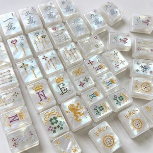 Ensemble de Mahjong de luxe moderne en nacre, couleurs bijoux, en acrylique blanc monocouche, style Couture - Product Image 6