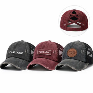 Divers styles imprimé léopard lavé 6 panneaux respirant maille entrecroisée queue de cheval chapeau réglable mode casquette de <span class=keywords><strong>baseball</strong></span> pour les femmes - Product Image 1