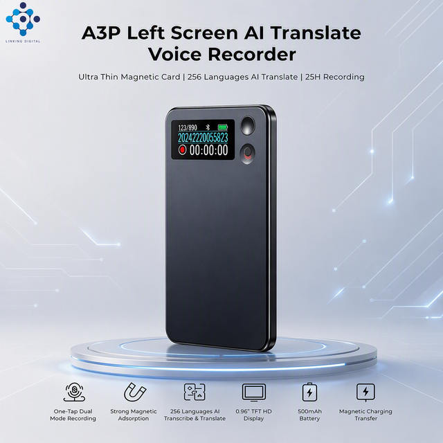 A3P Left Screen Transcription Device Smart Voice Recorder with App Control Smart Notebook Voice to Text Converter