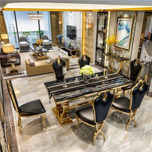 Ensembles <span class=keywords><strong>de</strong></span> tables à manger modernes <span class=keywords><strong>de</strong></span> luxe en marbre doré personnalisé table à manger <span class=keywords><strong>et</strong></span> chaises noires <span class=keywords><strong>et</strong></span> blanches ensemble meubles <span class=keywords><strong>de</strong></span> salle à manger <span class=keywords><strong>6</strong></span> 8 10 places - Product Image 3