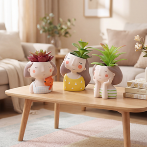 Vasi per Piante Grasse Roogo Personalizzati a Forma di Testa di Fata, 3 Pollici, in Resina, con Drenaggio, Ecologici, Leggeri, Moderni per Giardino - Product Image 2