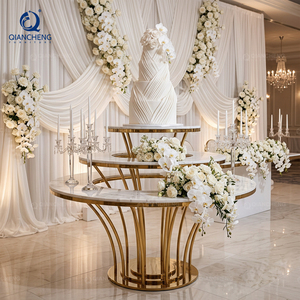 Présentoir de Luxe pour Gâteau de Mariage, Socle Moderne pour Événements, Socle Rond Doré en Acier Inoxydable pour Projets d'Événements et Fêtes, Table à Desserts - Product Image 1