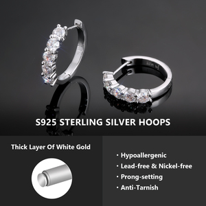 2.0ct 1ct VVS Moissanite Diamond Huggie <strong>Ear</strong> <strong>Cuffs</strong> Hypoallergenic Sterling <strong>Silver</strong> 925 14K Gold Plated Hoop Earring for Women Men - Product Image 2