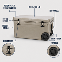 Glacière isotherme rotomoulée 55QT en PE avec roues, longue conservation de la glace pour le camping et les activités de plein air