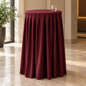 Nappe plissée Scuba pour tables hautes de cocktail, entretien facile et sur mesure pour événements commerciaux et réseaux professionnels - Product Image 1