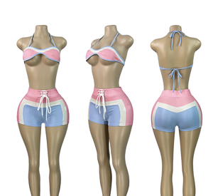 Peeqi HR25029 nuovo sportivo sportivo Set tre pezzi da <span class=keywords><strong>donna</strong></span> stampato Cardigan con cerniera a maniche lunghe top Shorts 3 pezzi - Product Image 4