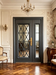 Porte d'entrée moderne en acier et bois avec verre clair, élégante et lumineuse, cadre solide de qualité supérieure, anti-rayures - Product Image 2