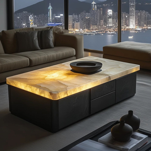 Luxury <strong>Real</strong> Marble <strong>Coffee</strong> <strong>Table</strong> with Drawer <strong>Wood</strong> Panel Lighting Natural Marble Living Room Furniture Set Office Tea <strong>Table</strong> - Product Image 4
