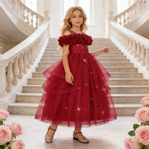 MQATZ, vestido de princesa de satén Floral para niñas, lentejuelas bordadas, lazo, cuello redondo, Formal para cumpleaños, bodas, fiestas, niños, ALP190 - Product Image 4