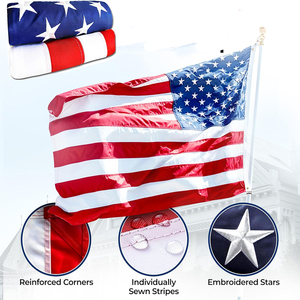 Drapeau américain brodé 3x5 pieds, en tissu Oxford 300D, résistant à l'eau et aux déchirures, rayures cousues, drapeau américain pour extérieur - Product Image 1
