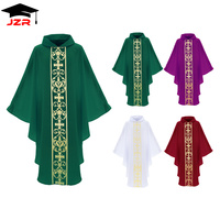 Chemise à col romain en mélange de polyester violet à manches longues Robe de prêtre pour les services religieux