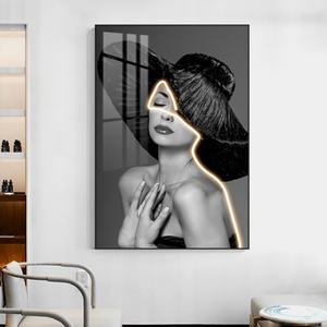 Cuadro de Porcelana de Cristal con Retrato de Mujer de Diseño Personalizado, Arte de Pared para Sala de Estar, Venta al por Mayor de Fábrica, Soporte de Lienzo - Product Image 4