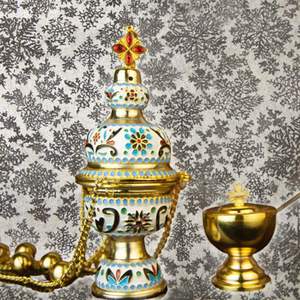 Incensario Católico Ortodoxo HT 2026, Nuevo Diseño, Campana con Cadena Larga, Decoración para Iglesia y Hogar, Metal Fundido con Acabado en Plata - Product Image 2