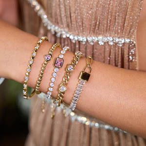 Pulsera y brazalete de moda de acero inoxidable 316L resistente al agua y al deslustre, chapado en oro de 14K y 18K, pulsera tipo tenis para mujer - Product Image 1