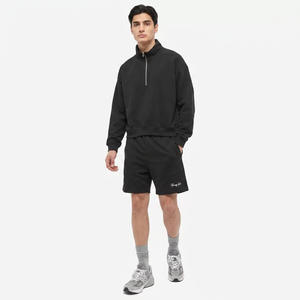 100% Cotton French Terry 14 Zip Neck Drop Shoulder Pullover <b>Crop</b> Sweatshirt Custom <b>Black</b> Quarter Zip <b>Jumper</b> Hoodies - Product Image 1