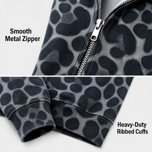 Sudadera con capucha y cremallera RAMAX con estampado de leopardo gris, forro polar de 460 GSM, chaqueta oversize de estilo urbano para <span class=keywords><strong>hombre</strong></span>, proveedor mayorista de fábrica - Product Image 3