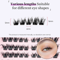 Extensions de cils individuels DIY en grappe, type éventail plume, 12-16mm, base 6mm, 10 rangées, avec colle, fixateur et pince à épiler