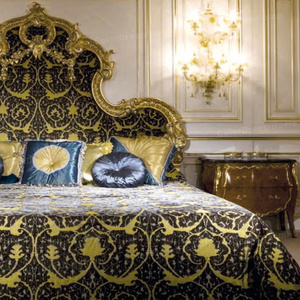Camera da letto in stile barocco francese Queen Size in legno nero oro classico letto intagliato e comodino per palazzo - Product Image 5