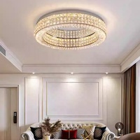 Plafonnier LED de luxe en acier inoxydable avec surface en cristal, à montage en surface, pour salon, salle à manger, chambre à coucher