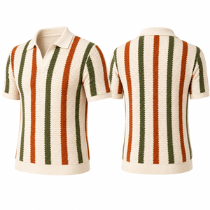 เสื้อโปโลผู้ชายคุณภาพสูง ลายทางสไตล์วินเทจ คอวี แนว Old Money พรีเมียม สมาร์ทแคชชวล เหมาะสำหรับใส่ไปเที่ยวพักผ่อน - Product Image 2