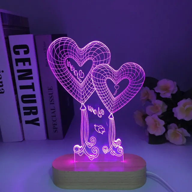 Newest 3D LED Night Light Kid's Romantic Balloon Love Light Wooden Table Bedside Lamp Plug-in for Home Decor Gift for Bedroom