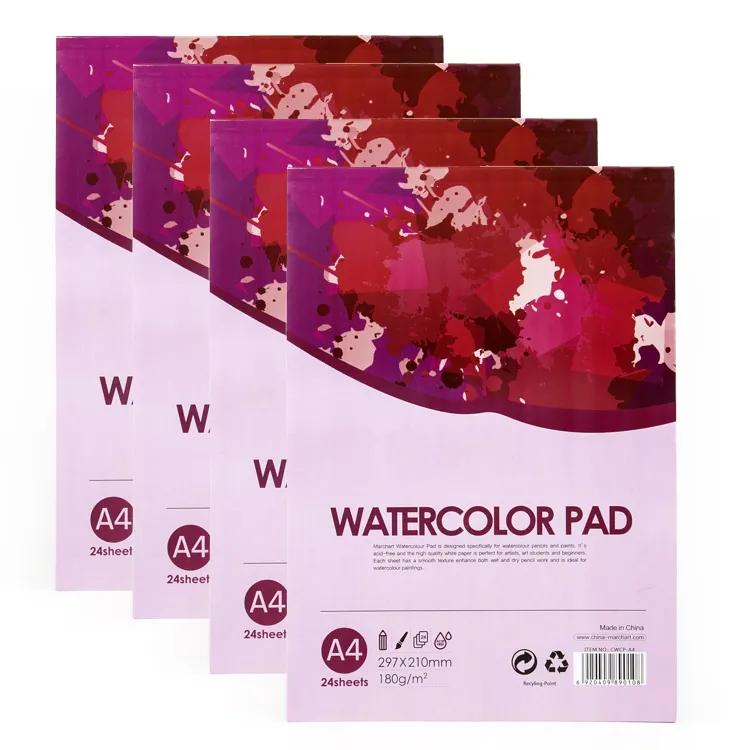 Water colour paper manufacturer direct sales A4 180g 24 sheets cold pressed acid free watercolour book pad for artist