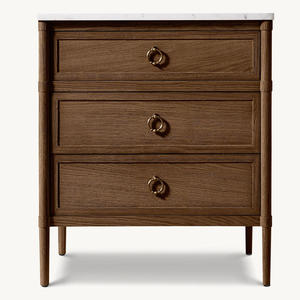 Mesitas de Noche de Estilo Francés Contemporáneo con 3 Cajones, Muebles de Dormitorio de Madera de Roble Macizo de Alta Calidad, Adorno para el Hogar - Product Image 2