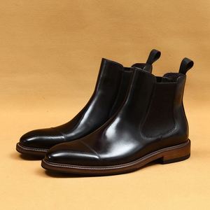 Three Piece Toe Lace-Up Chelsea <b>Boots</b> Men Genuine Leather Cowhide Lining Business Formal All Seasons Wedding Shoes Dress - Product Image 3