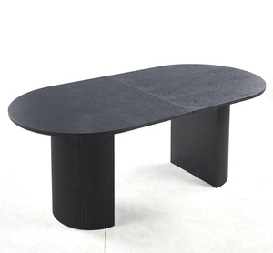 Tavolo da Pranzo Allungabile in Legno di Frassino Nero con Finitura Scanalata e Pilastri Ovali in Stile Romano - Product Image 3