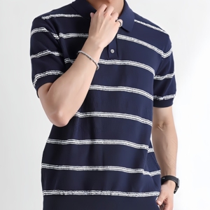Camisa de Golf Ligera Informal, Polo de Punto, Camiseta de Punto a Rayas para Hombre, Fabricante de Suéteres de Punto, Mangas Cortas - Product Image 1