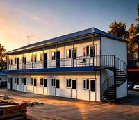Maison préfabriquée mobile en structure acier pour dortoir de travailleurs de chantier, abri temporaire, hébergement extérieur pour mines