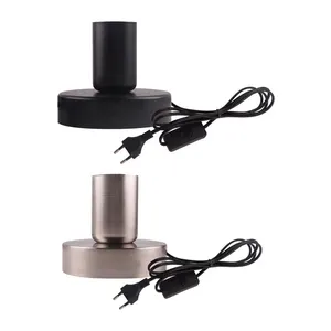 Black Silver E26 E27 Lamp Bases Edison Bulb Holder Base Beside Desk Table LED Light Base With Switch And Wire Lamp Holders