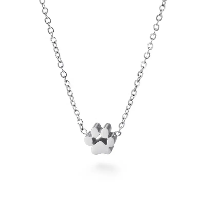 Small Animal Paw Necklace Cute Stainless Steel Cat Footprint Jewelry Tiny Dog Paw Pendant Necklace For Women Girls