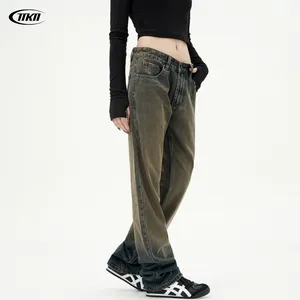 Professional Manufacture Logo Custom Men's Baggy Jeans Streetwear Hip Hop Casual Wide Leg Loose Fit Jeans For Women