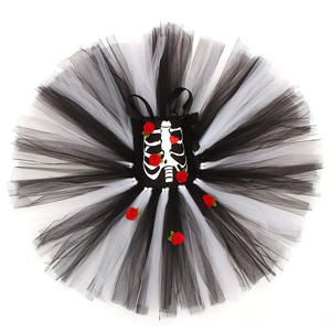 Costume de mariée fantôme crâne effrayant pour filles, robe de sorcière d'<span class=keywords><strong>horreur</strong></span> d'Halloween, robe de carnaval noire et rouge, déguisement avec voile et chaussettes - Product Image 4