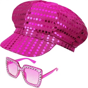 Set de 3 Piezas de Disfraz de los <span class=keywords><strong>70</strong></span> con Lentejuelas, Sombrero Disco Abba, Gafas de Sol <span class=keywords><strong>y</strong></span> Aretes para Mujer, Accesorios para Fiesta - Product Image 2