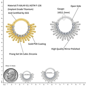 Astm astm f136 d şekilli piercing de titanio 14k altın clicker opal altın burun yüzük at ayakkabı septum titanyum piercing takı - Product Image 5