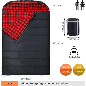 गर्म लिफाफा हूडेड नींद बैग डबल चौड़ाई तीन सीजन जलरोधी शिविर जोड़े परिवार के लिए उपयुक्त नींद बैग - Product Image 2