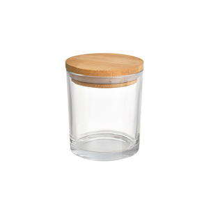 Custom Clear luxury Round Bottled Aromatherapy Glass Candle Jar with Bamboo lids Glass Candle Jar