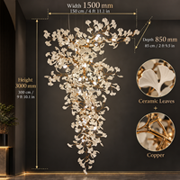 Lustre moderne en forme de feuille de Ginkgo pour hall d'hôtel, restaurant, villa, finition dorée, luminaire suspendu en céramique, personnalisable, MOQ 1 pièce